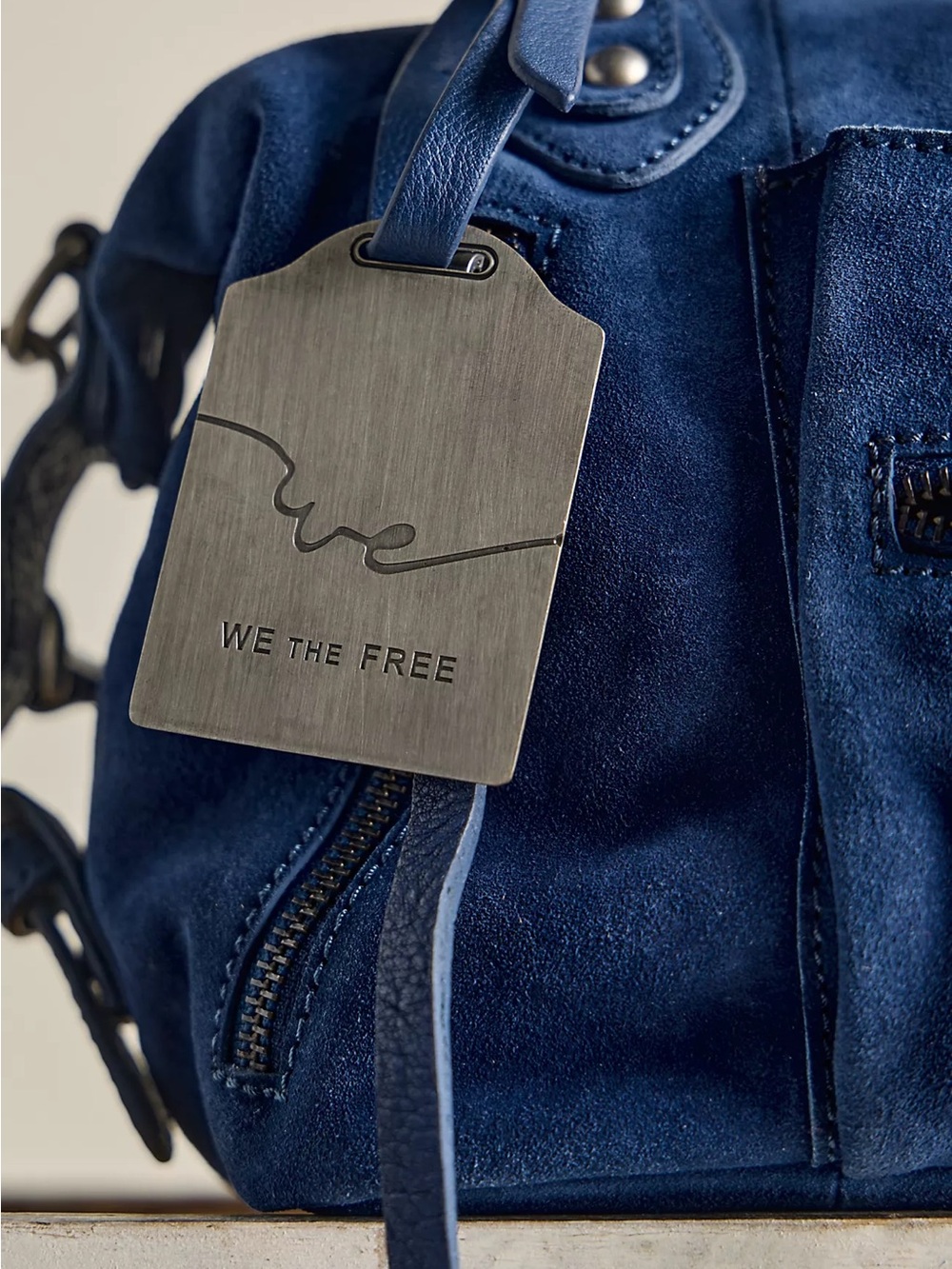 π Free People Baby Emerson Navy Blue Suede Satchel Bag NWT - Picture 3 of 11